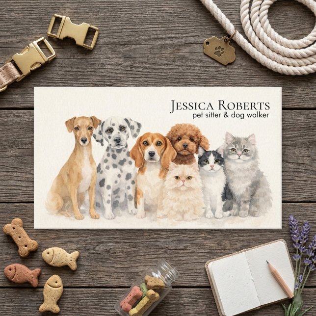 Watercolor Pet Sitter Dog Walker Business Card (Creator Uploaded)