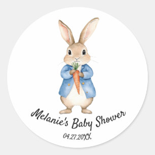Watercolor Peter Rabbit Garden Party Baby Shower Classic Round Sticker