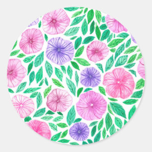 Watercolor petunia garden classic round sticker