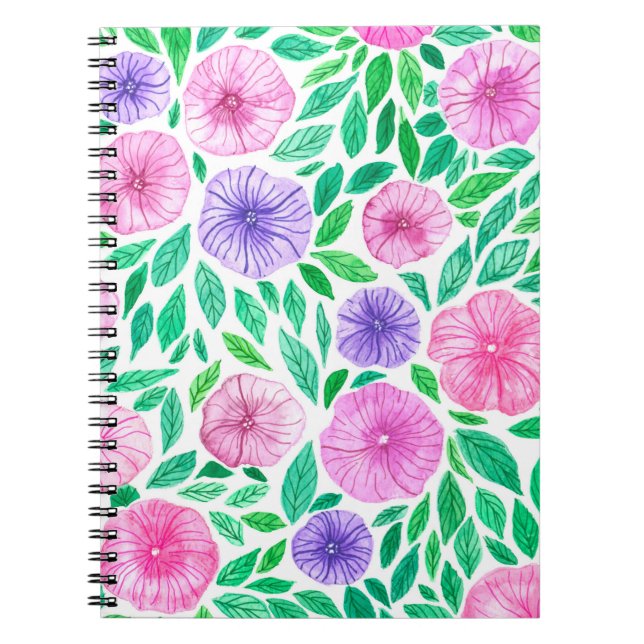 Watercolor petunia garden notebook (Front)
