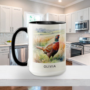 Watercolor Pheasant Bird Country Wildlife Custom Mug