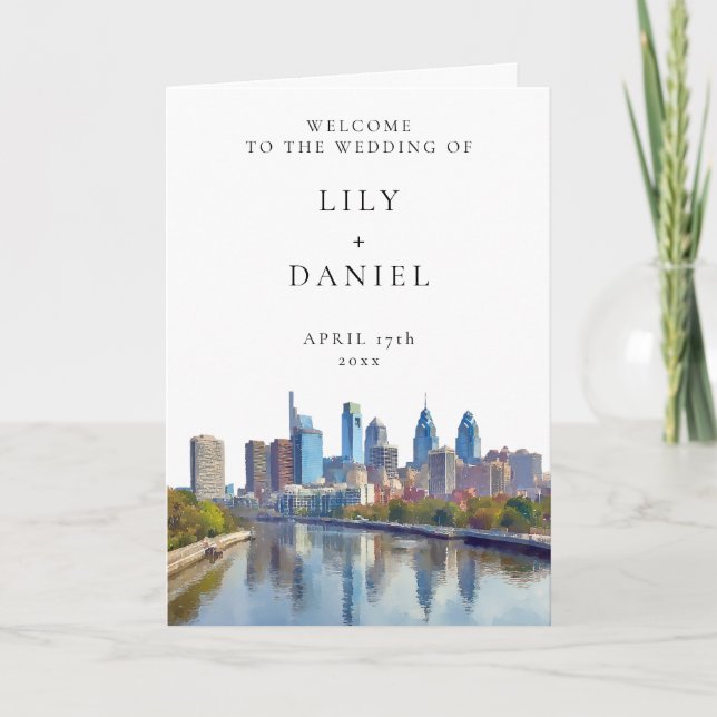 Watercolor Philadelphia Elegant Wedding Programme (Front)