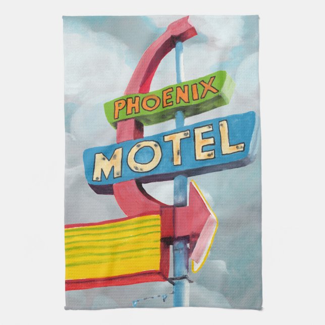 Watercolor Phoenix Motel Tea Towel (Vertical)