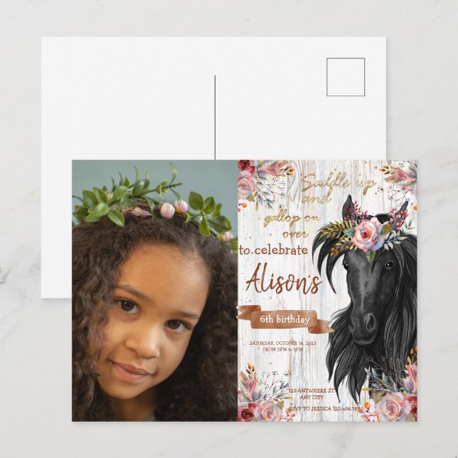 Watercolor Photo horse birthday cowgirl Postcard (Front/Back)