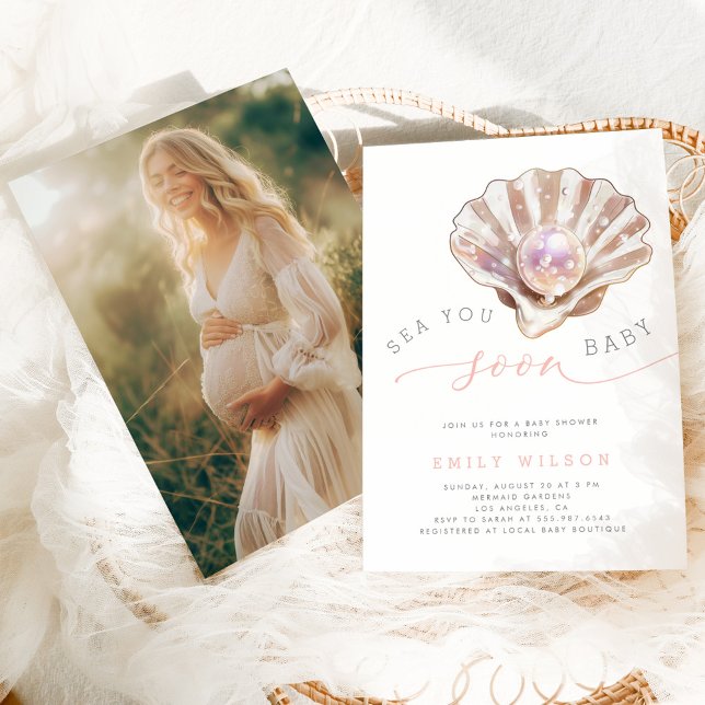 Watercolor Photo Sea You Soon Baby Shower Invitation (Creator Uploaded)