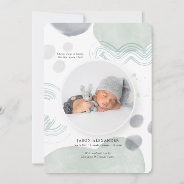 Watercolor Photo Spot Birth Announcement (Front)
