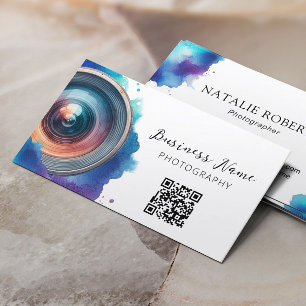 Watercolor Photographer Camera Lens Photography Business Card