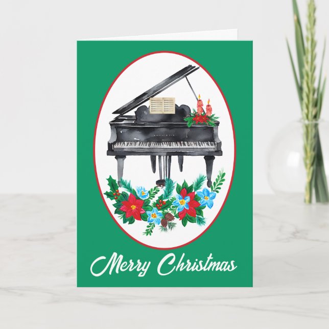 Watercolor Piano Music Teacher Christmas  Holiday Card (Front)
