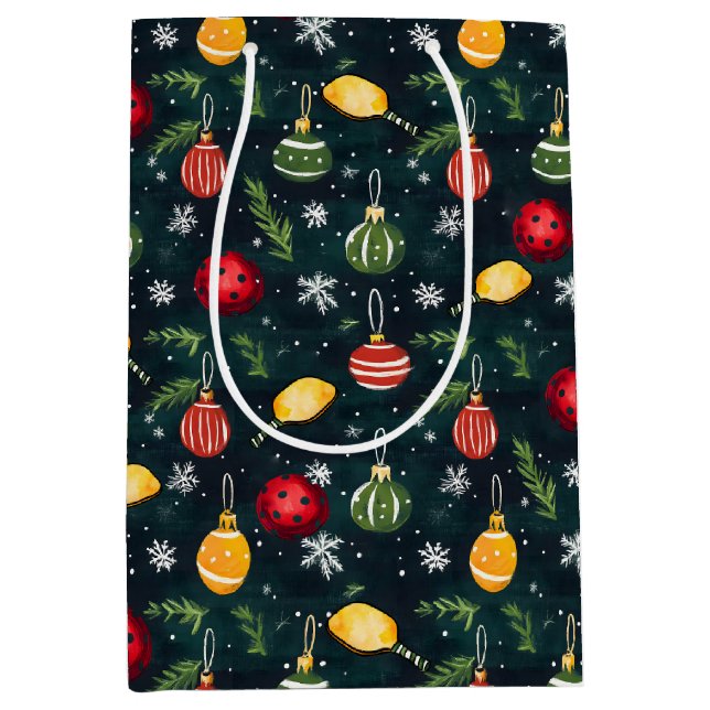 Watercolor Pickleball Holiday Rally Medium Gift Bag (Front)