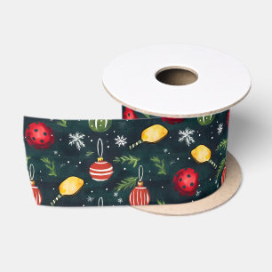 Watercolor Pickleball Holiday Rally Satin Ribbon