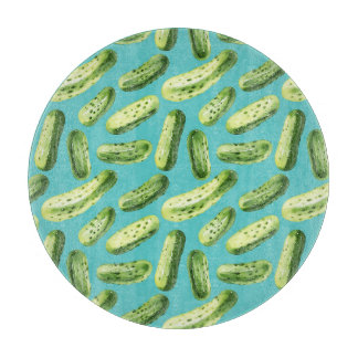Watercolor Pickles on Turquoise Cutting Board
