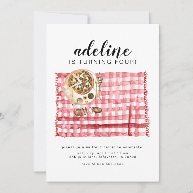 Watercolor Picnic Birthday Party Invitation (Front)