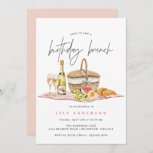 Watercolor Picnic   Cute Casual Birthday Brunch Invitation