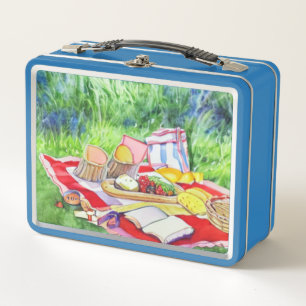 Watercolor Picnic Date Metal Lunch Box