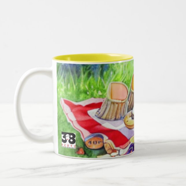Watercolor Picnic Date Two-Tone Coffee Mug (Left)