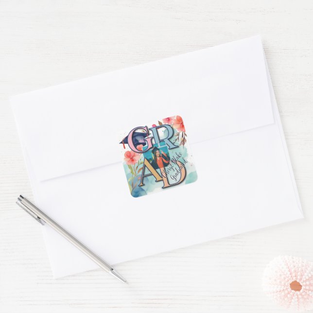 Watercolor Picture Graduation Square Sticker (Envelope)