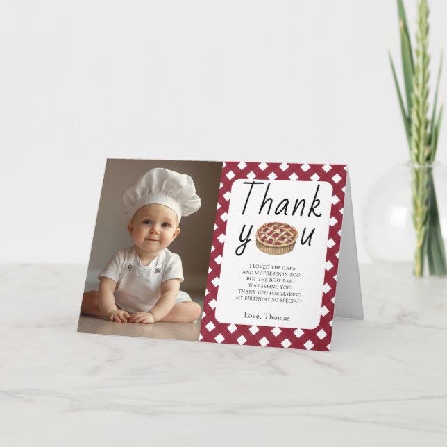 Watercolor Pie Baby Cook Birthday Party Thank You Card (Front)