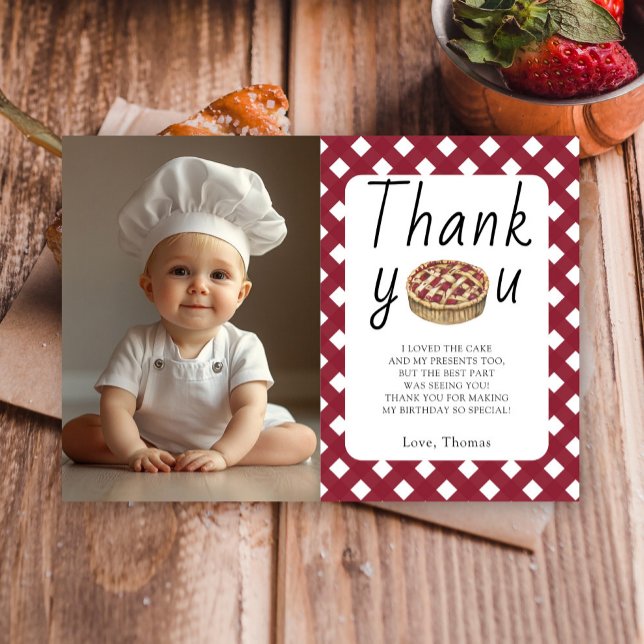 Watercolor Pie Baby Cook Birthday Party Thank You Card (Creator Uploaded)