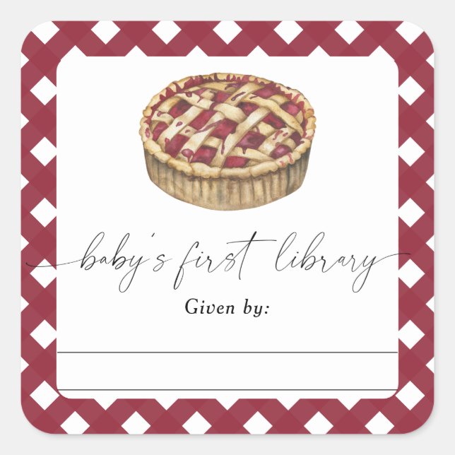 Watercolor pie - Baby Shower bookplate Square Sticker (Front)