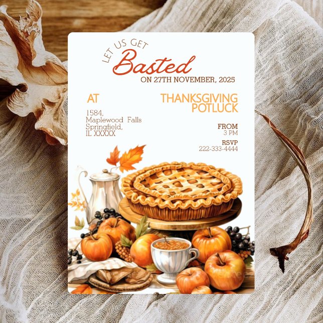 Watercolor Pie Rustic Thanksgiving Potluck Invite (Creator Uploaded)