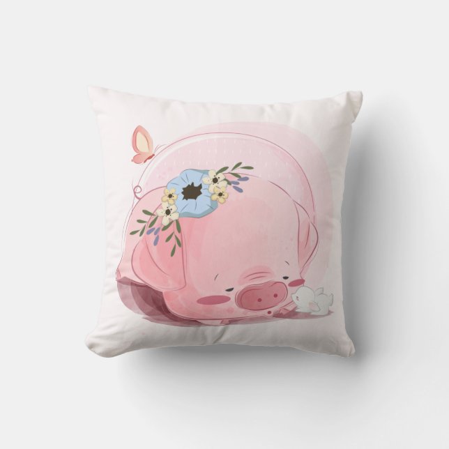 Watercolor Pig, Bunny & Horse Cushion (Front)
