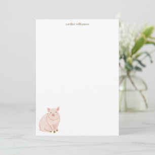 Watercolor Pig Cute Animal Personalized Stationery Card