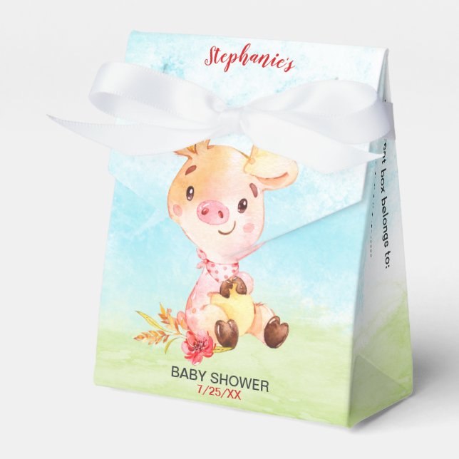 Watercolor Piggy Baby Shower Farm Favour Box (Front Side)