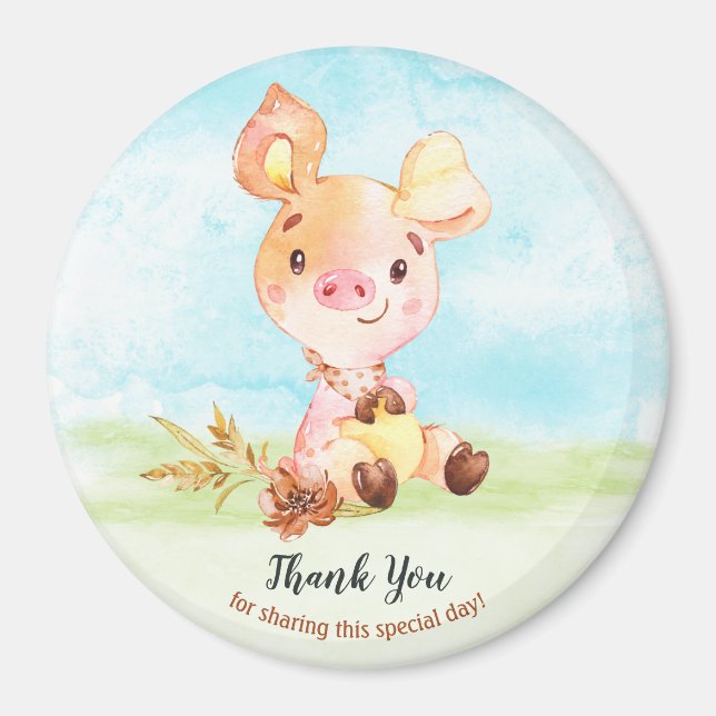 Watercolor Piggy Baby Shower Farm Thank You Magnet (Front)