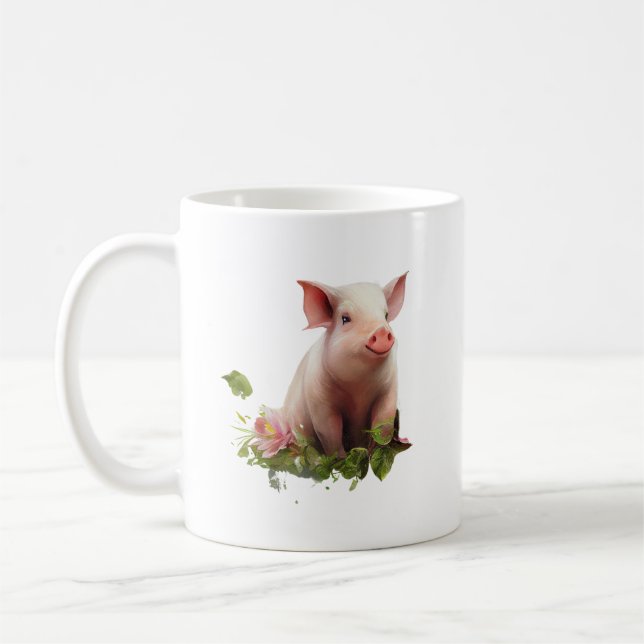 Watercolor Piglet with Flowers  Coffee Mug (Left)