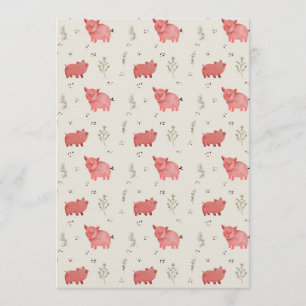 Watercolor Pigs And Flowers Seamless Pattern Invitation