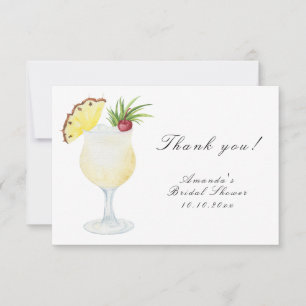 Watercolor Pina Colada Cocktail Bridal Shower Thank You Card