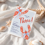 Watercolor Pinch Me Lobster Coastal 3rd Birthday Invitation<br><div class="desc">Set the stage for a memorable third birthday with the Pinch me... . Im Three! Coastal Lobster 3rd Birthday Invitation. Showcasing two animated red lobsters and a blue bow on a soft blue background, this invitation adds festive flair to your child’s low country boil party. Celebrate in shades of red,...</div>