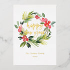 Watercolor Pine and Holly Wreath Happy New Year