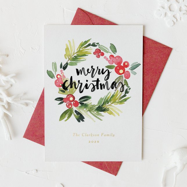 Watercolor Pine and Holly Wreath Merry Christmas (Creator Uploaded)