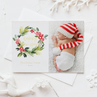 Watercolor Pine and Holly Wreath New Year Photo