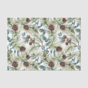 Watercolor Pine and Pine Cones Pattern Christmas Tissue Paper