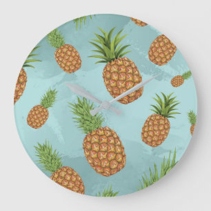 Watercolor pine-apple pattern 2 large clock