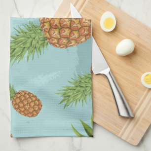 Watercolor pine-apple pattern 2 tea towel