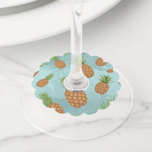 Watercolor pine-apple pattern 2 wine glass tag