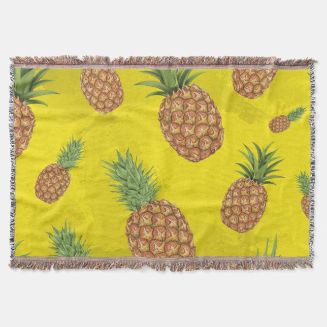 Watercolor pine-apple pattern 3 throw blanket (Front)