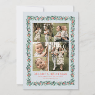 Watercolor Pine Border Multi Photo Christmas Card