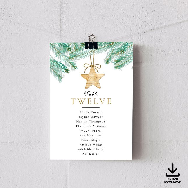 Watercolor Pine Bough Winter Wedding Seating Chart Invitation (Creator Uploaded)