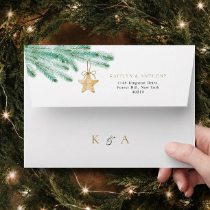 Watercolor Pine Boughs Christmas Winter Wedding Envelope