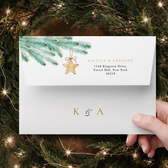 Watercolor Pine Boughs Christmas Winter Wedding Envelope (Creator Uploaded)