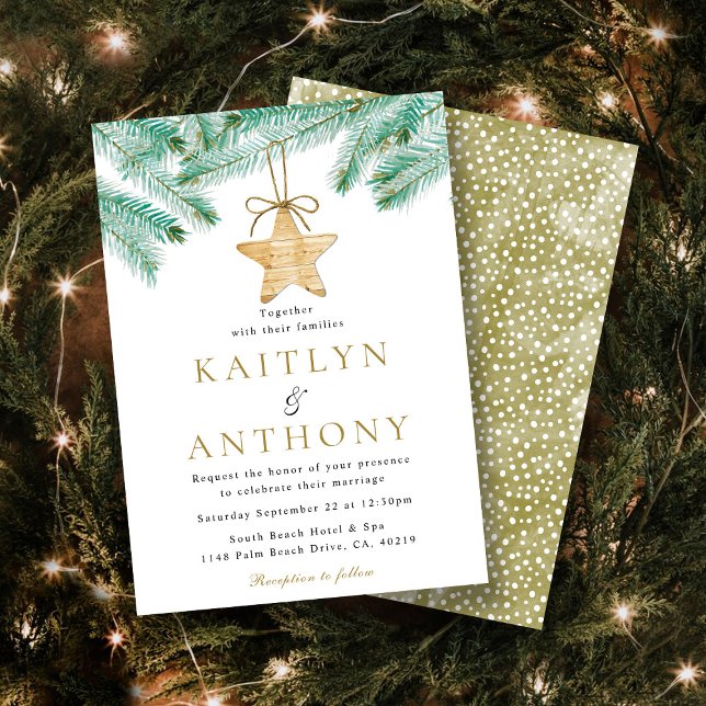 Watercolor Pine Boughs Christmas Winter Wedding Invitation (Creator Uploaded)