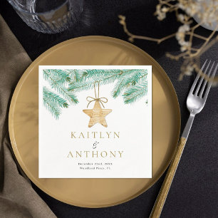 Watercolor Pine Boughs Christmas Winter Wedding Napkin