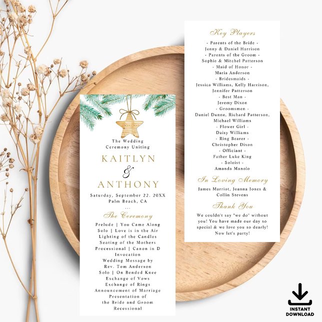 Watercolor Pine Boughs Winter Wedding Program Invitation (Creator Uploaded)