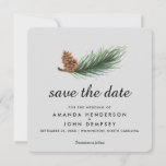 Watercolor Pine Branch Winter Save the Date<br><div class="desc">Winter Pine Branch and Pine cone Watercolor Wedding Save the Date with a light grey background. Perfect for your winter wedding or a woodland wedding. Original hand painted watercolor artwork. Colours are in the artwork are different rustic shades of greens and browns. Add a full photo on the back For...</div>