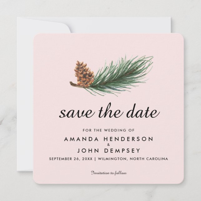 Watercolor Pine Branch Winter Save the Date (Front)