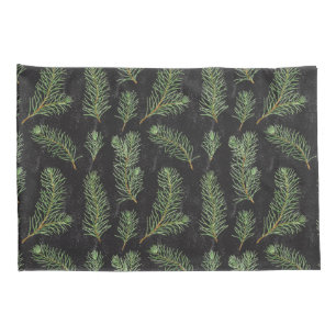 Watercolor pine branches on black background. pillowcase